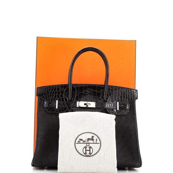 Hermes Touch Birkin Bag Noir Ostrich with Shiny Alligator with Palladium Hardwar - Picture 3 of 8